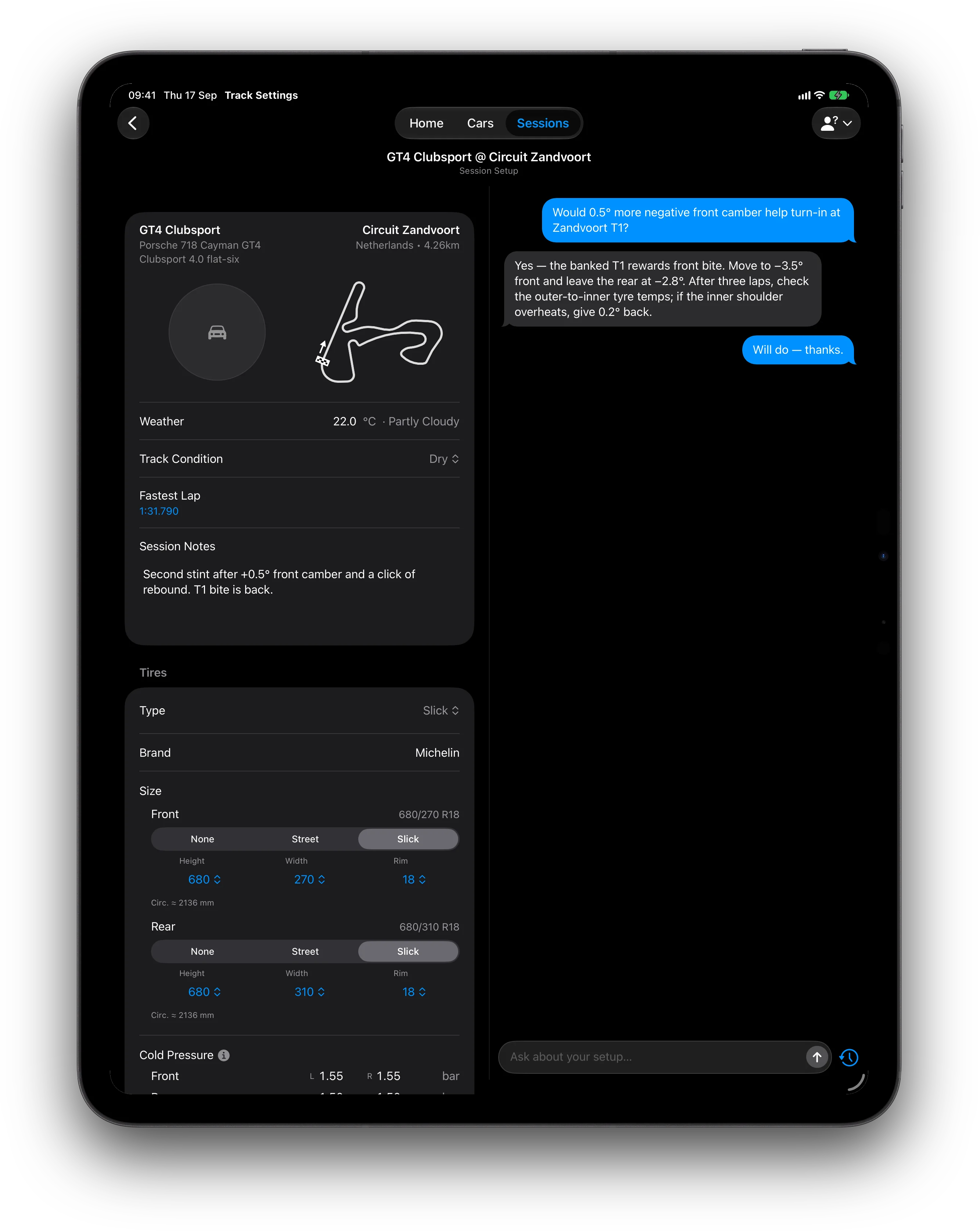 iPad split view with session setup beside Ask an Engineer