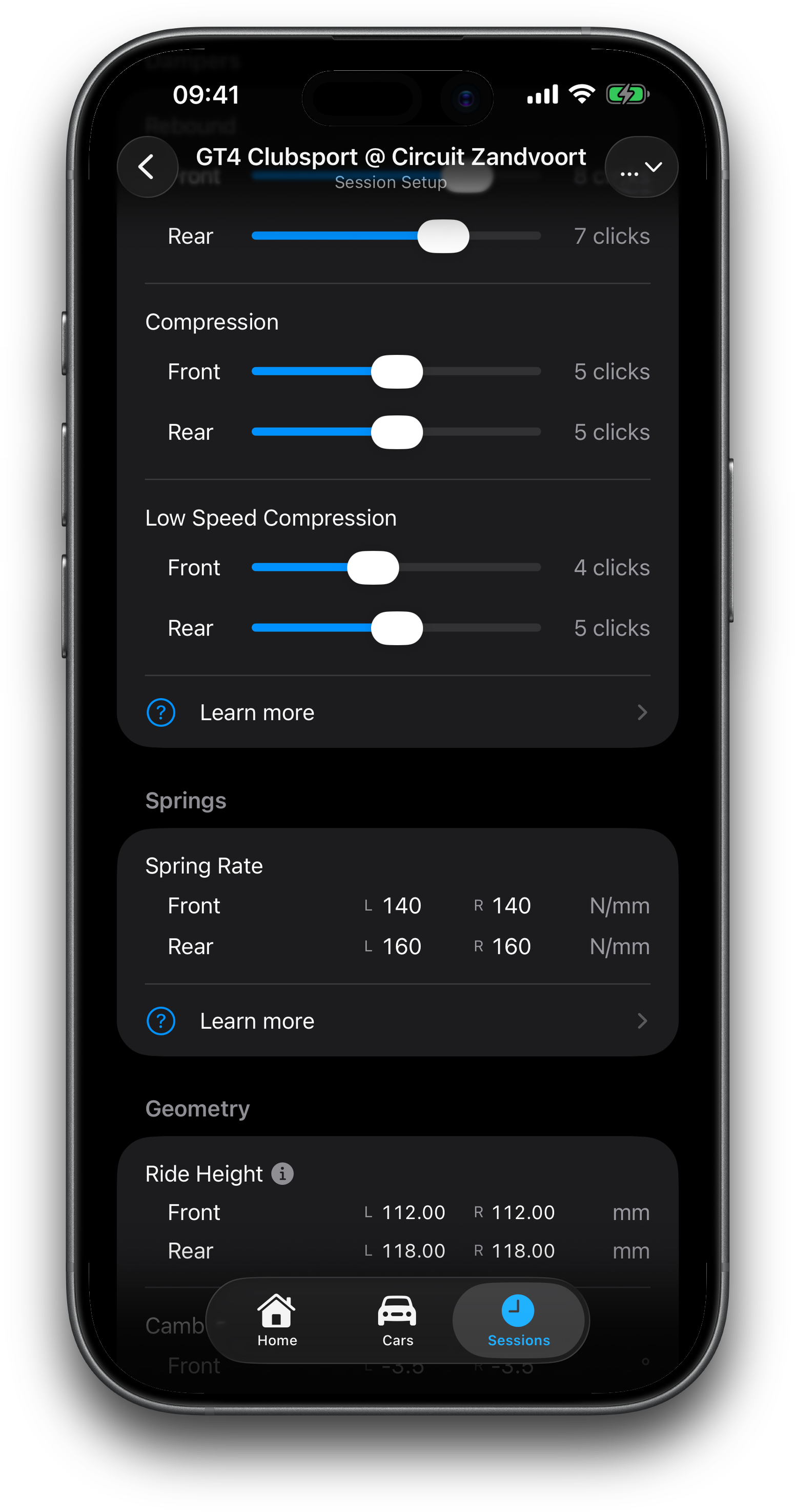 Professional geometry and spring-rate fields on iPhone